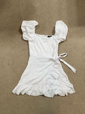 Trixxi White Puff-Sleeve Wrap Mini Dress